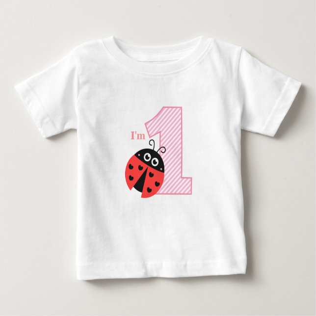First Birthday, I'm One, Cute ladybug Baby T-Shirt (Front)
