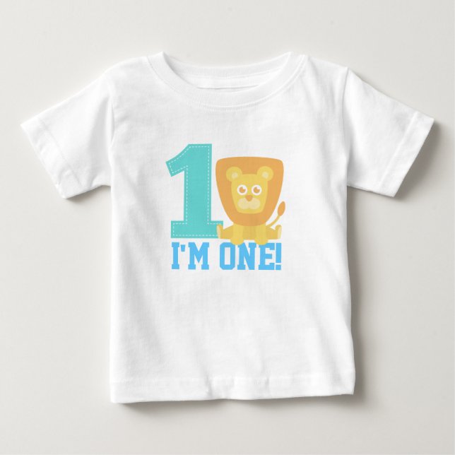 First Birthday, I'm One, Cute Lion Baby T-Shirt (Front)