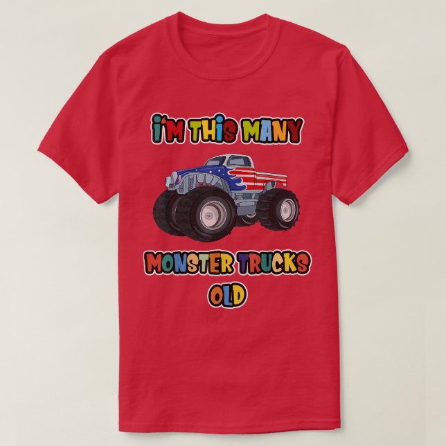First Birthday  I'm this many Monster Trucks Old  T-Shirt (Design Front)