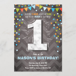 First Birthday Invitation boy One Chalk Green blue