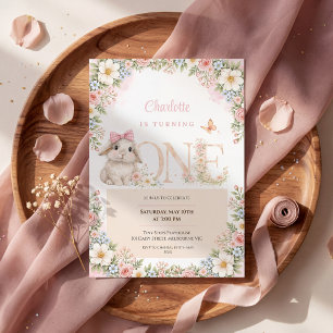 First Birthday Invitation Bunny Floral