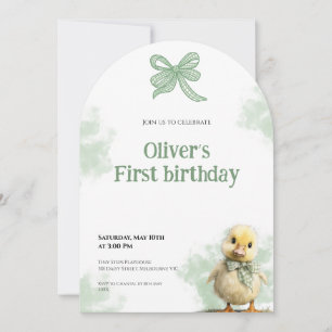 First Birthday Invitation Duck Bow Baby Birthday