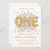 First birthday invitation Girl Pink Gold mint (Front/Back)