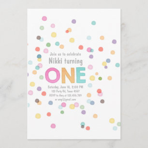 First birthday invitation Girl Watercolor confetti