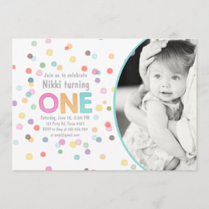 First birthday invitation Girl Watercolor confetti