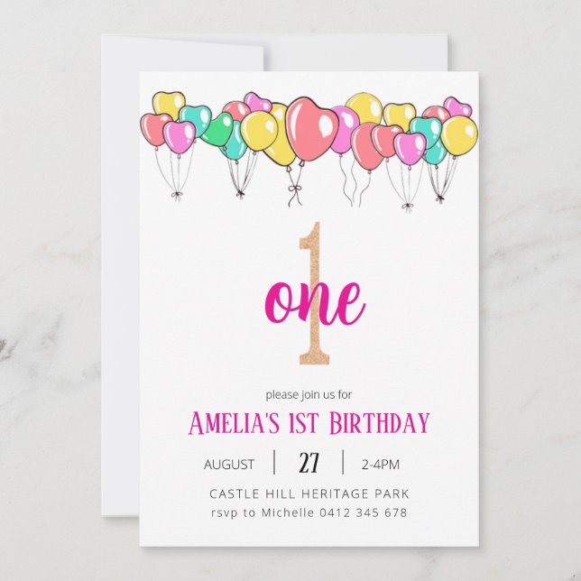 First Birthday Invitation, Pastel Rainbow 1st Birt Invitation (Front)