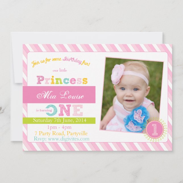 First Birthday Invitation, Photo Birthday Invite (Front)