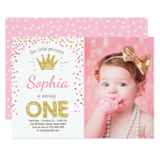 First birthday invitation Princess Gold Pink | Zazzle