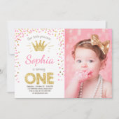 First birthday invitation Princess Gold Pink (Front)