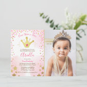 First birthday invitation Princess Gold Pink Crown (Standing Front)