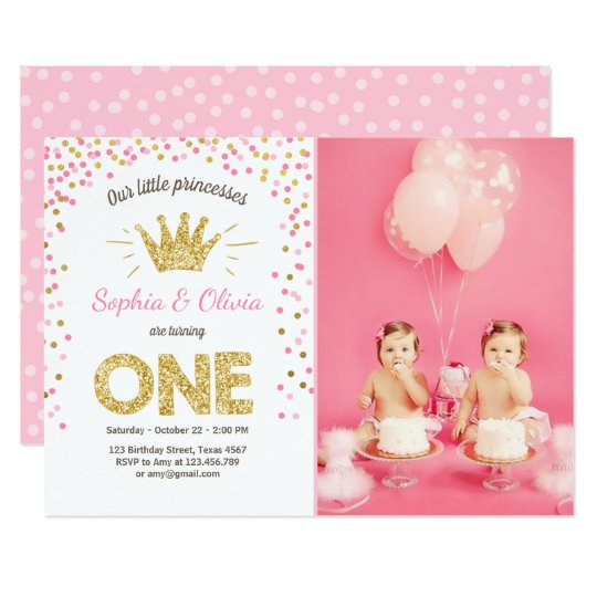 first birthday invitation princess gold pink twins birthday invitation princess theme