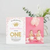 First birthday invitation Princess Gold Pink Twins (Standing Front)