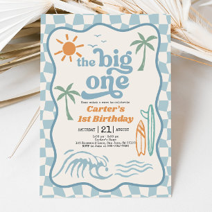 First Birthday Invitation: Retro Surfboard Design Invitation