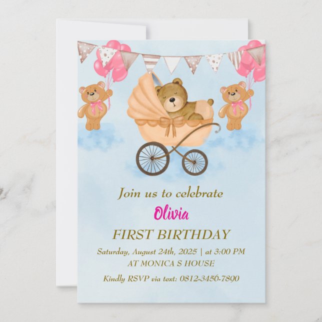 First Birthday Invitation – Simple and Sweet Baby  (Front)