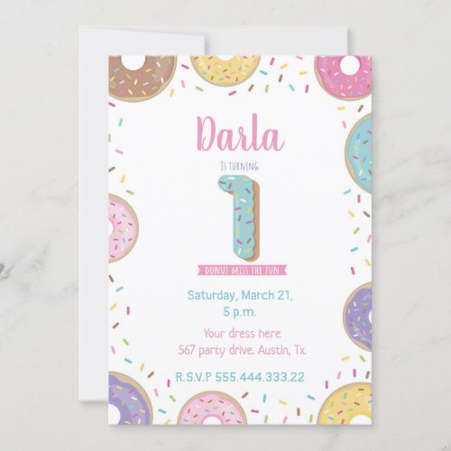 First Birthday invitation sweet donut invitation