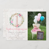First Birthday Invitation - Watercolor Floral (Front/Back)