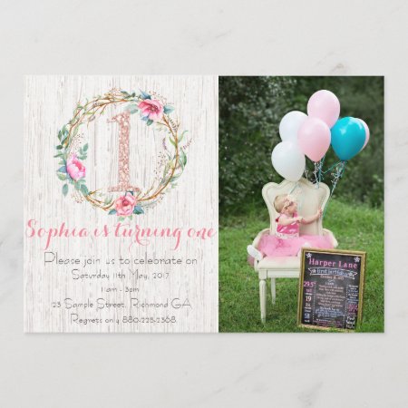 First Birthday Invitation - Watercolor Floral