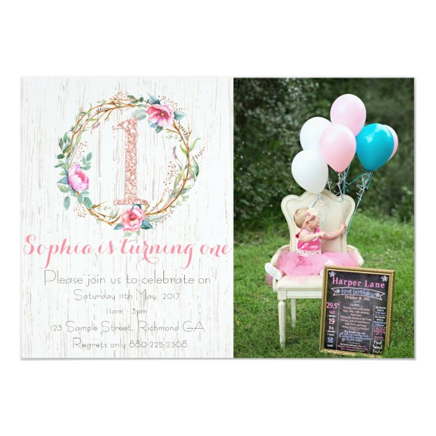 First Birthday Invitation - Watercolor Floral