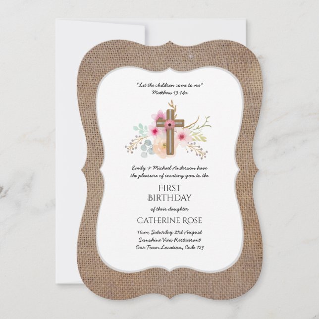 First Birthday Invitation Watercolor Floral (Front)