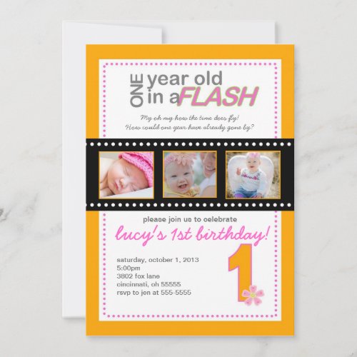 First Birthday Invitation with Photos One Year Old