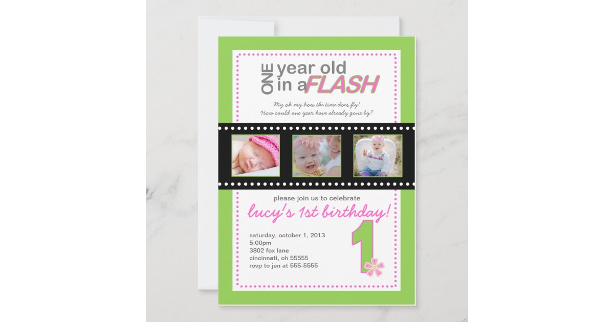 First Birthday Invitation with Photos One Year Old | Zazzle