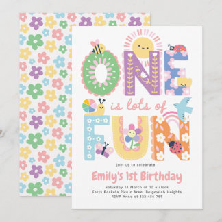 First Birthday Invite Girl, One is lots of Fun