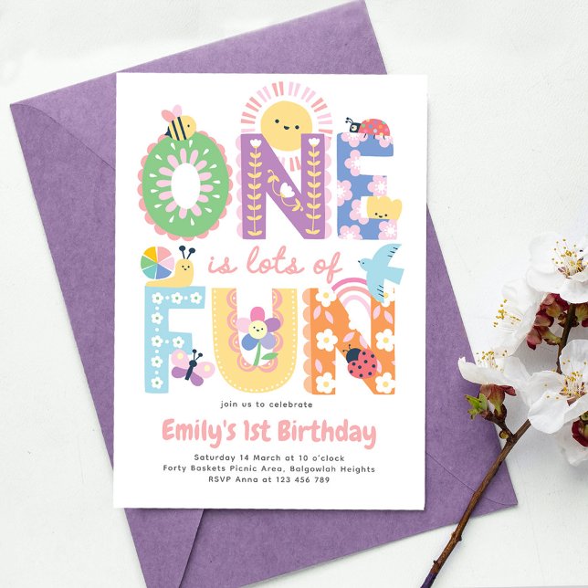 First Birthday Invite Girl, One is lots of Fun (Creator Uploaded)