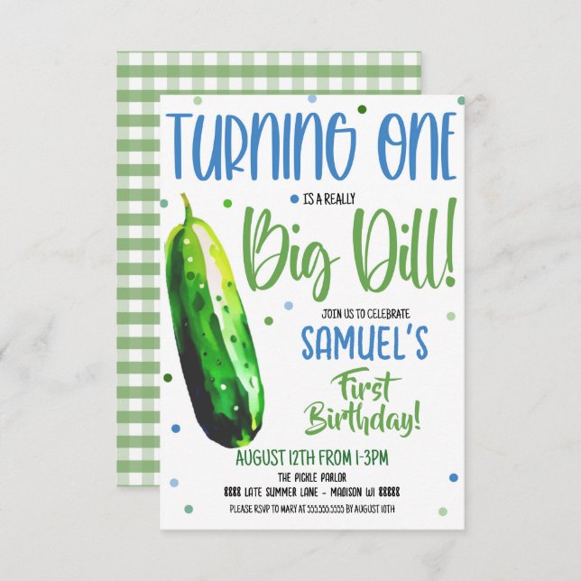  First Birthday It's a Big Dill Invite (Front/Back)
