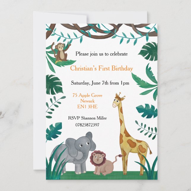 First Birthday Jungle Invitation (Front)