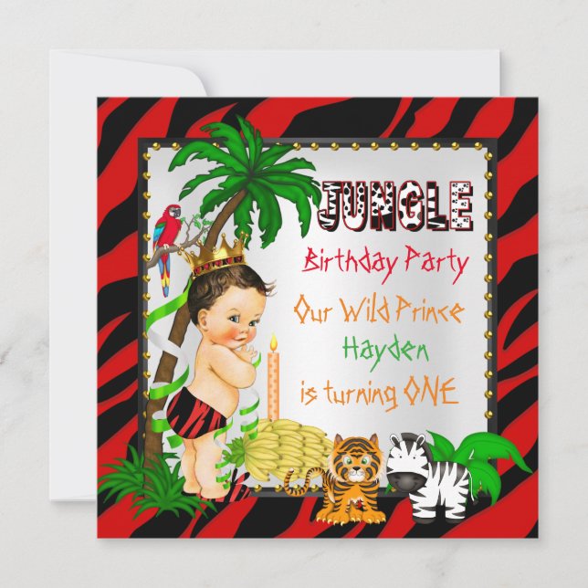 First Birthday Jungle Safari Wild Prince Brunette Invitation (Front)