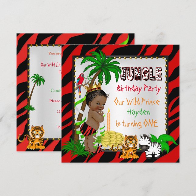 First Birthday Jungle Safari Wild Prince Ethnic Invitation (Front/Back)