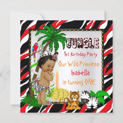 First Birthday Jungle Safari Wild Princess Ethnic Invitation