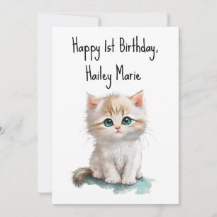 First Birthday Kitten with Blue Eyes Personalized Card