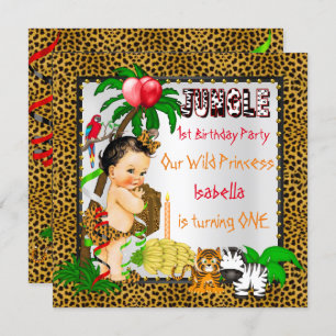 First Birthday Leopard Jungle Safari Wild Brunette Invitation