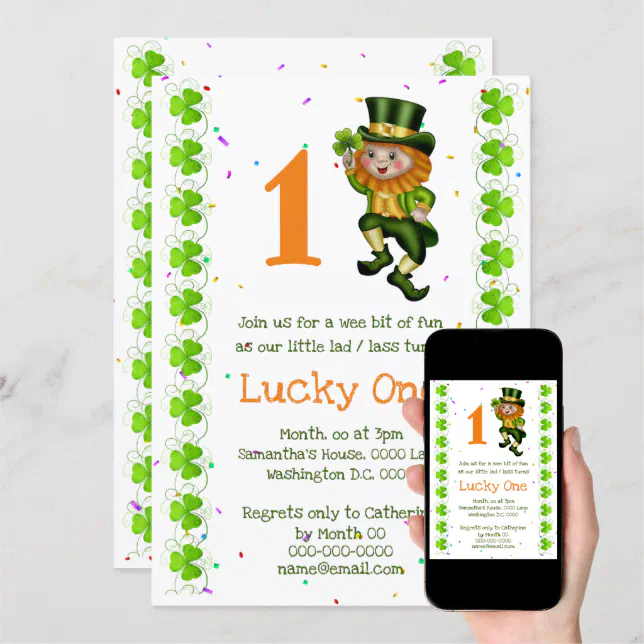 First birthday leprechaun lucky one clover Irish Invitation | Zazzle