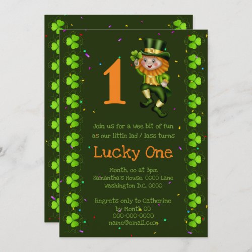 First birthday leprechaun lucky one shamrock Irish Invitation