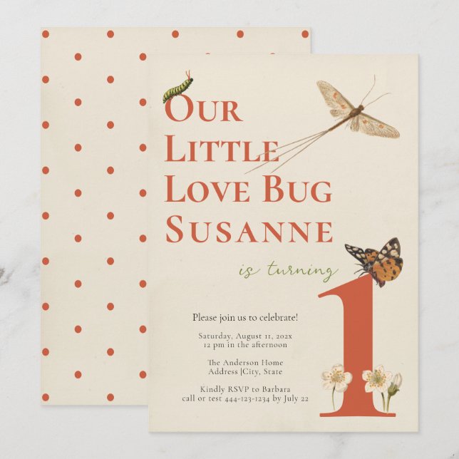 First Birthday Little Love Bug Baby Invitation (Front/Back)