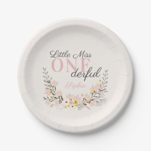 First Birthday little miss one-derful floral Paper Plates