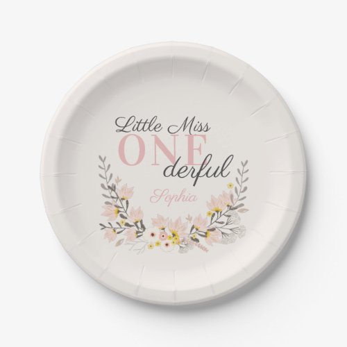 First Birthday little miss one_derful floral Paper Plates