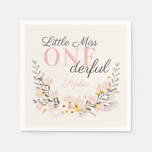 First Birthday little miss one_derful floral party Napkins
