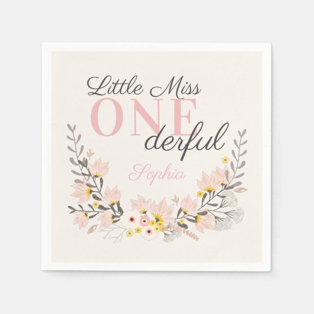 First Birthday little miss one-derful floral party Napkins (Front)
