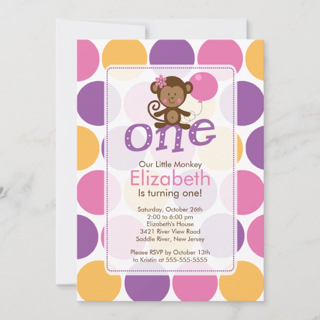First Birthday Little Monkey Birthday Invitation (Front)