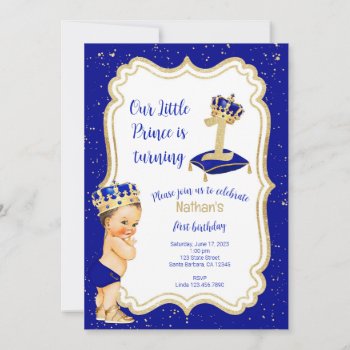 First Birthday Little Prince Invitation by Pixabelle at Zazzle