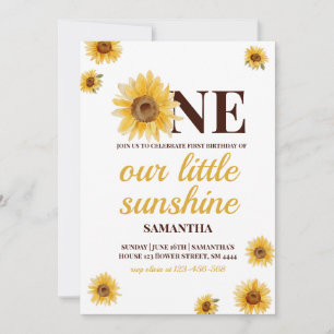 First Birthday Little Sunshine Sunflower Custom Invitation
