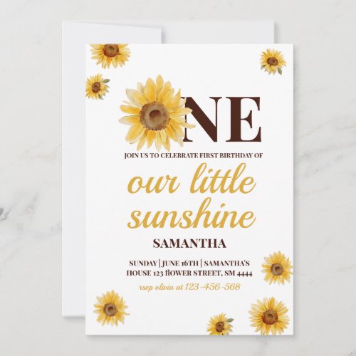 First Birthday Little Sunshine Sunflower Custom Invitation