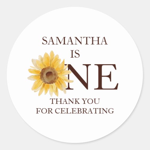 First Birthday Little Sunshine Sunflower Thank You Classic Round Sticker