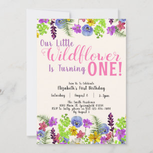 First Birthday Little Wildflower Floral Girl Beige Invitation