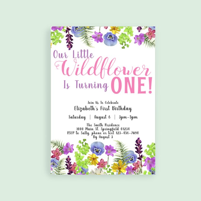 First Birthday Little Wildflower Floral Girl  Invitation (Creator Uploaded)