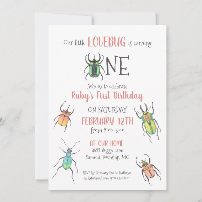 First Birthday Lovebug Photo Invitation (Front)