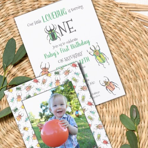 First Birthday Lovebug Photo Invitation